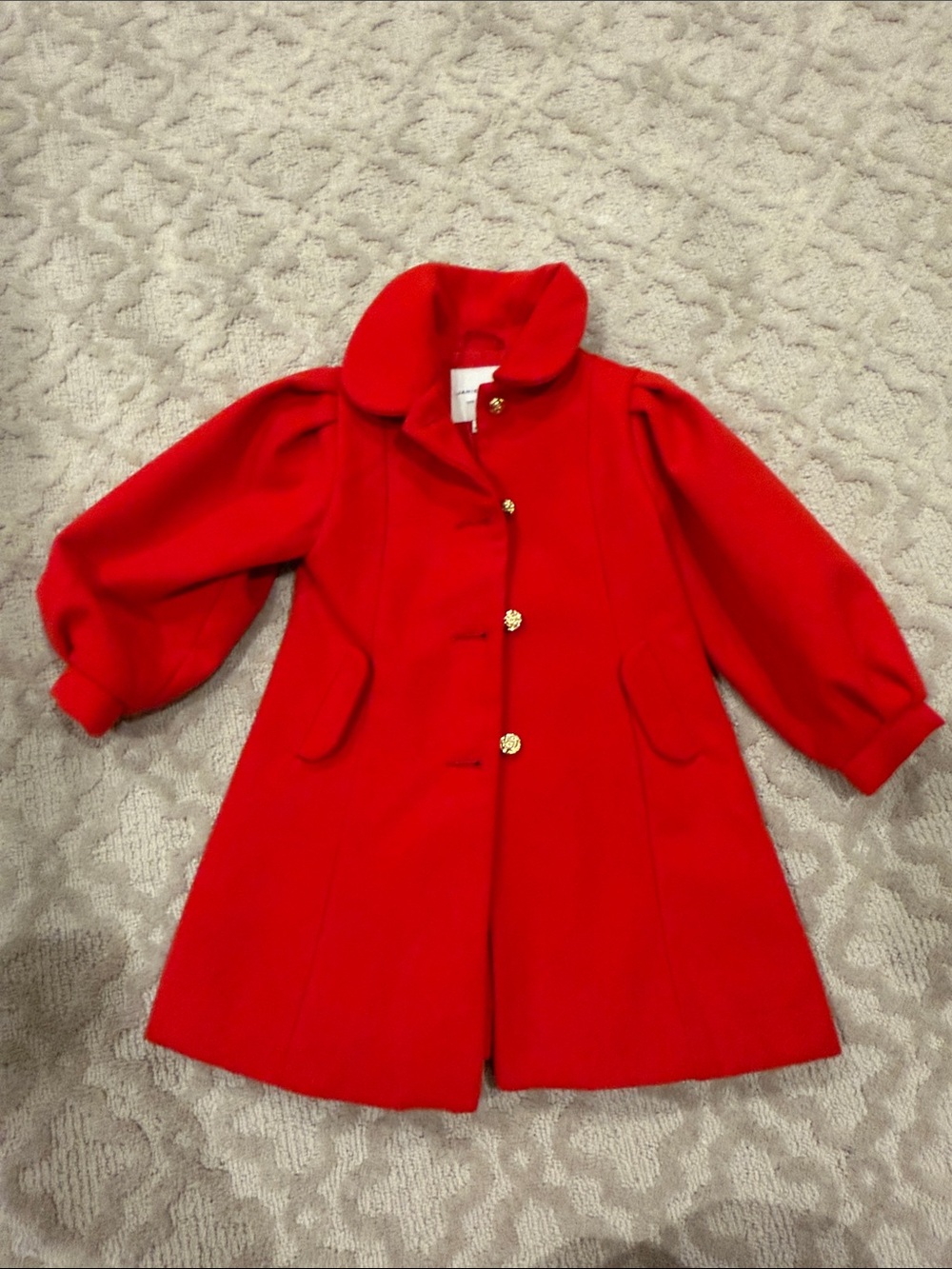 Janie and Jack Red Wool Pea Coat with Decorative Buttons